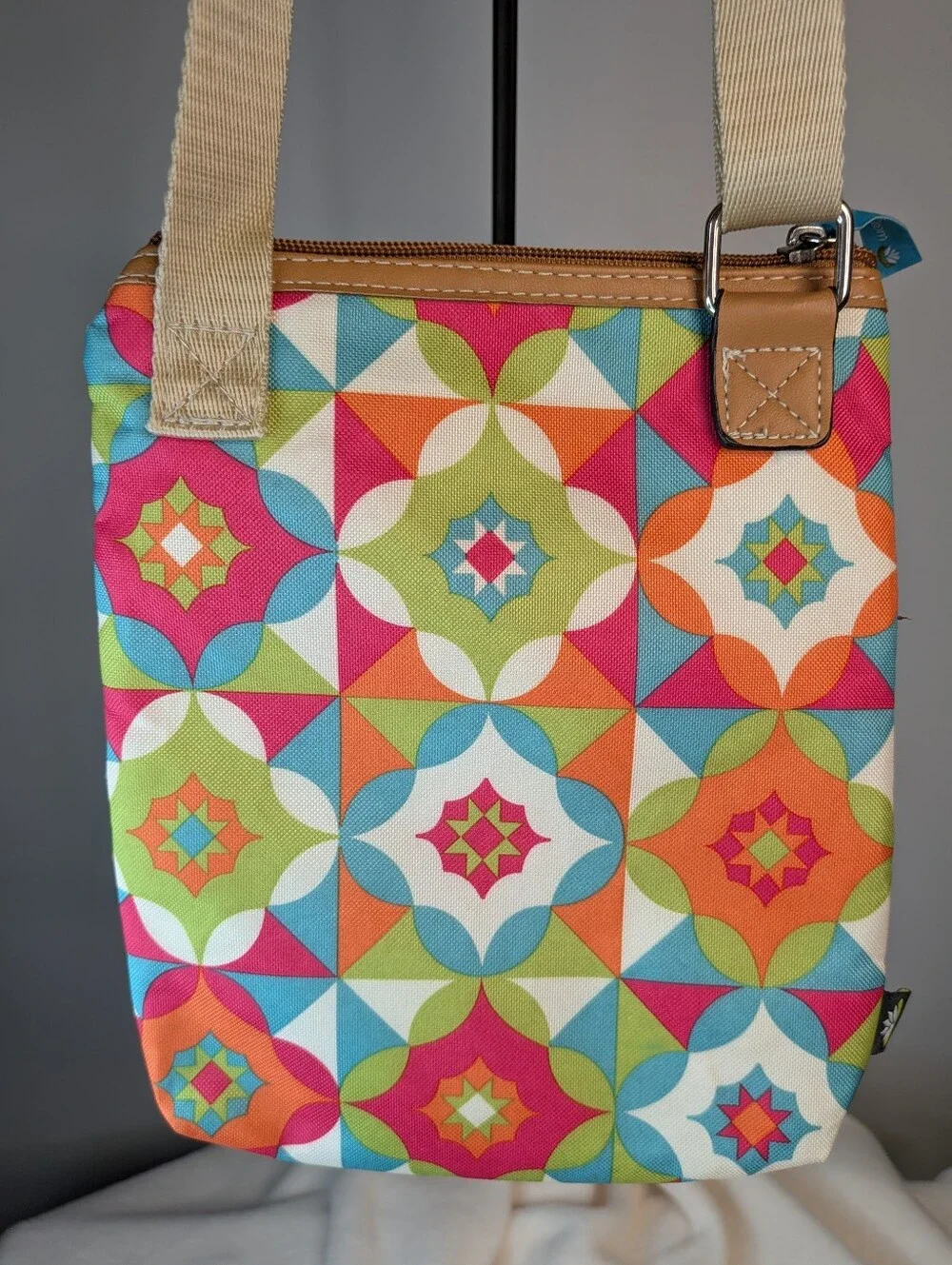 Lily Bloom Eco-Friendly Canvas Crossbody Bag Geometric Print Multi Pocket